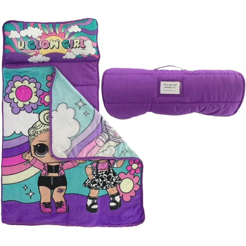 LOL Surprise Kids Preschool Soft Nap Mat Blanket with built-in Pillow Purple